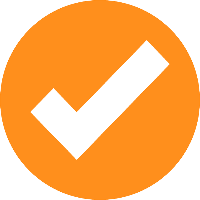white checkmark on an orange circle