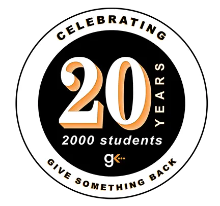 black and orange 20th anniversary logo